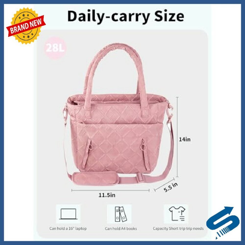 Large Quilted Puffer Tote Bag with Laptop Compartment Lightweight Work Purse - Picture 4 of 8